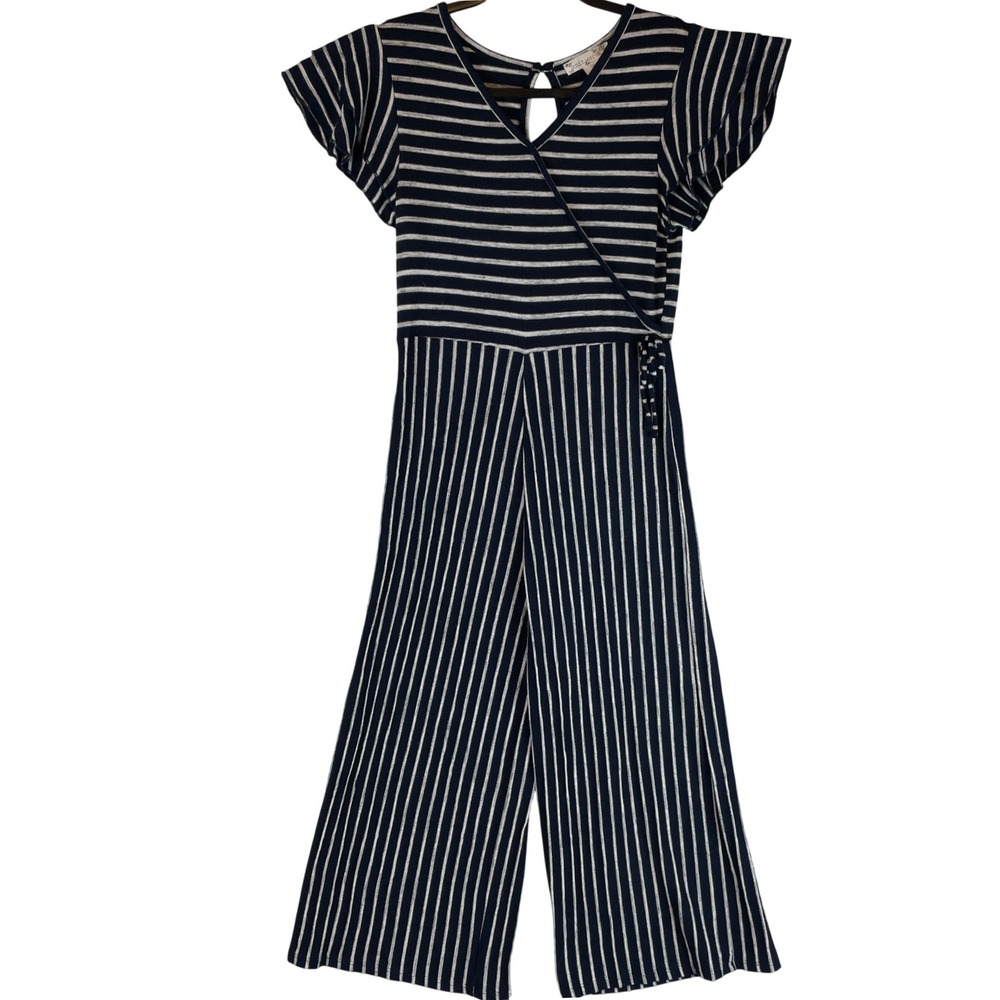 Knitworks Girls Size 14 Navy Blue Striped Flutter Sleeve Jumpsuit 7918C20